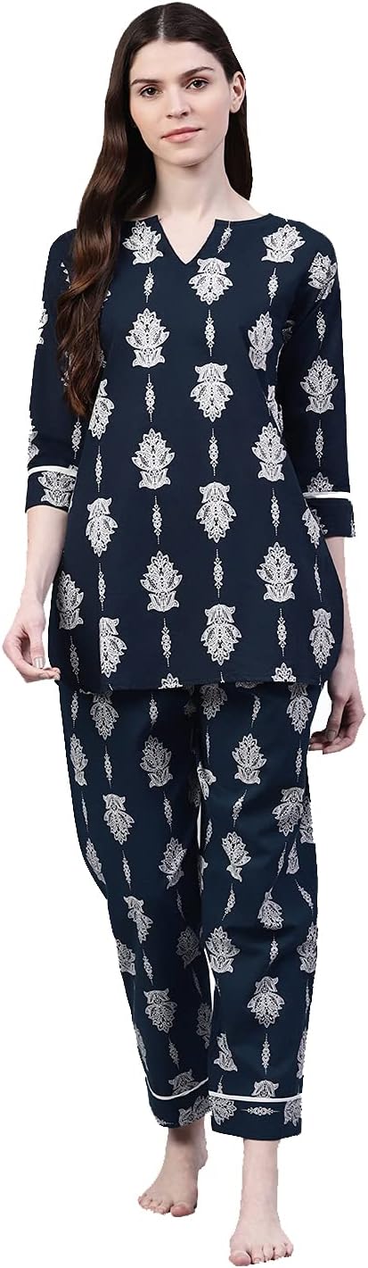 StylumWomen's Floral Print Cotton Night Suit Pajama Set