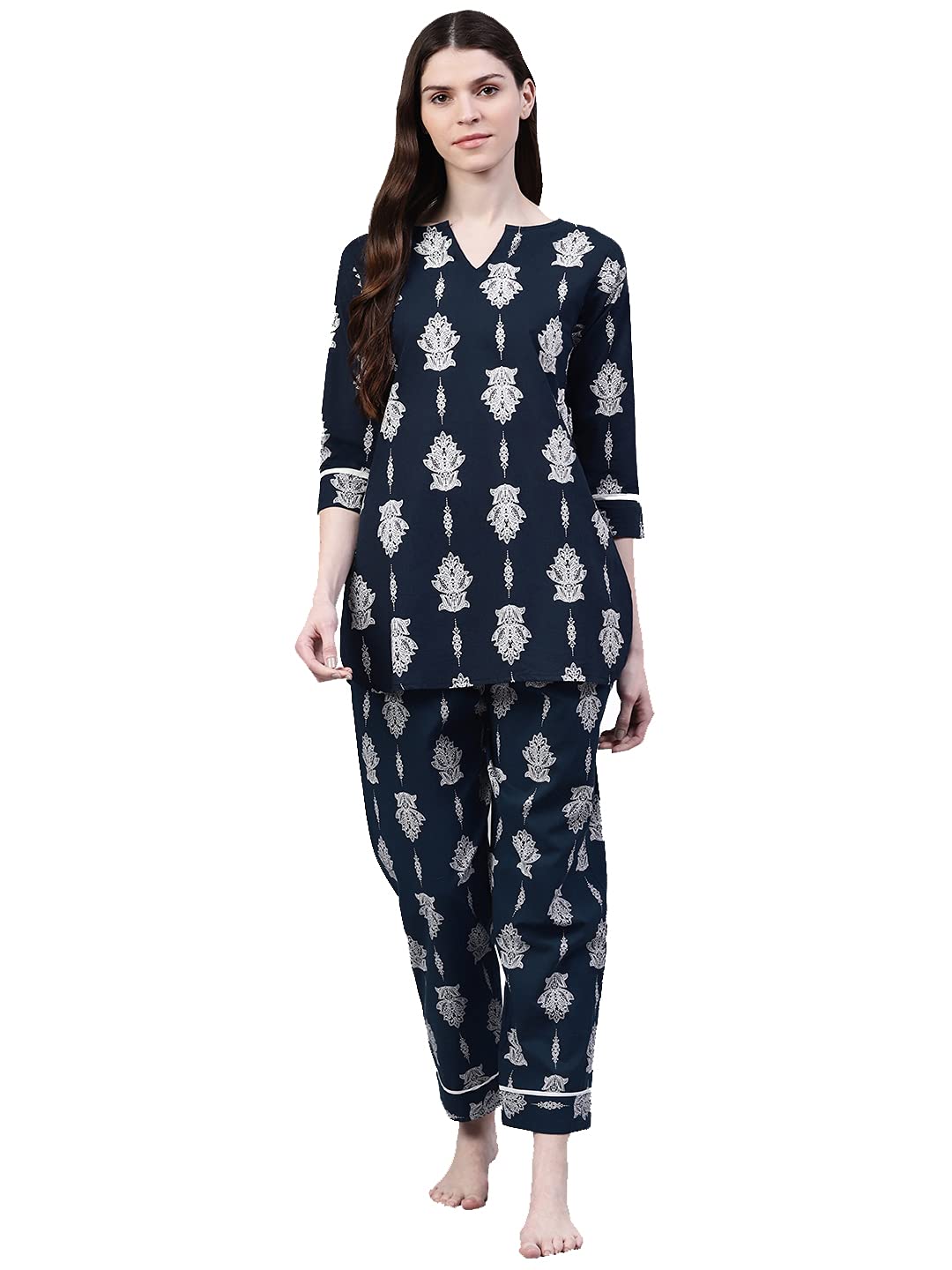 StylumWomen's Floral Print Cotton Night Suit Pajama Set