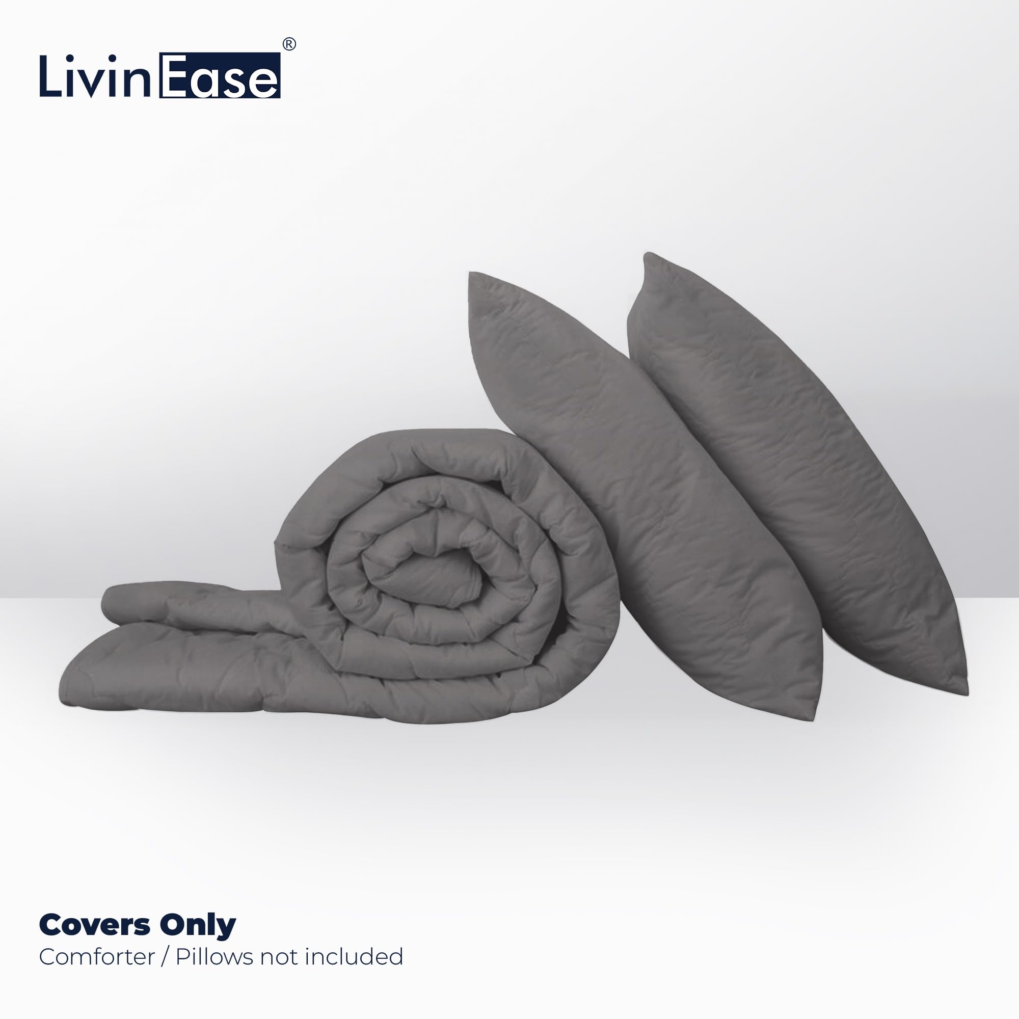 LivinEase Set Copripiumino Singolo - Copripiumino 155x200 cm con 1 Federa 50x80 cm in Microfibra, Copripiumino in Tinta Unita Morbido e Anallergico (Grigio)