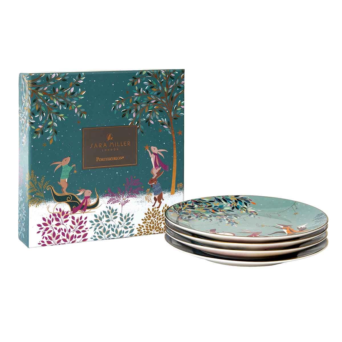 Sara Miller London, collezione Woodland Tales, set di 4 piatti, assortiti, verde