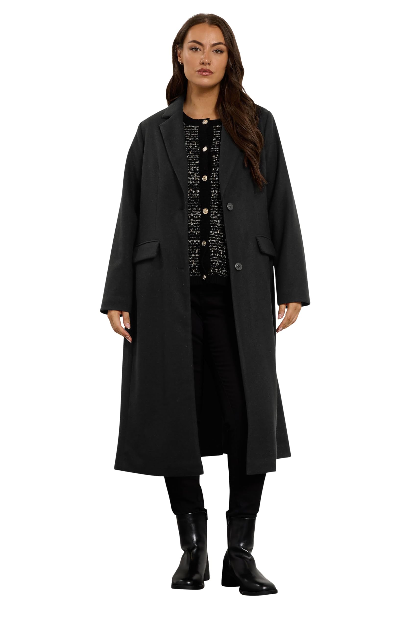Evans Women's Black Curve Premium Longline City Coat - Plus Size Curve