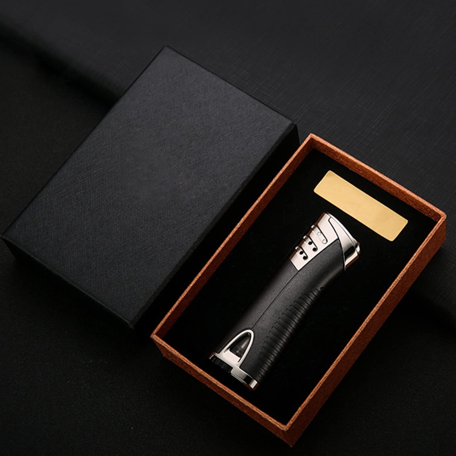 Encendedor de Metal Turbo Jet a Prueba de Viento, Encendedor de Cigarros de Gas Butano Recargable, Accesorios Ajustables para Fumar con Llama Azul, Regalo para Hombres,Gold