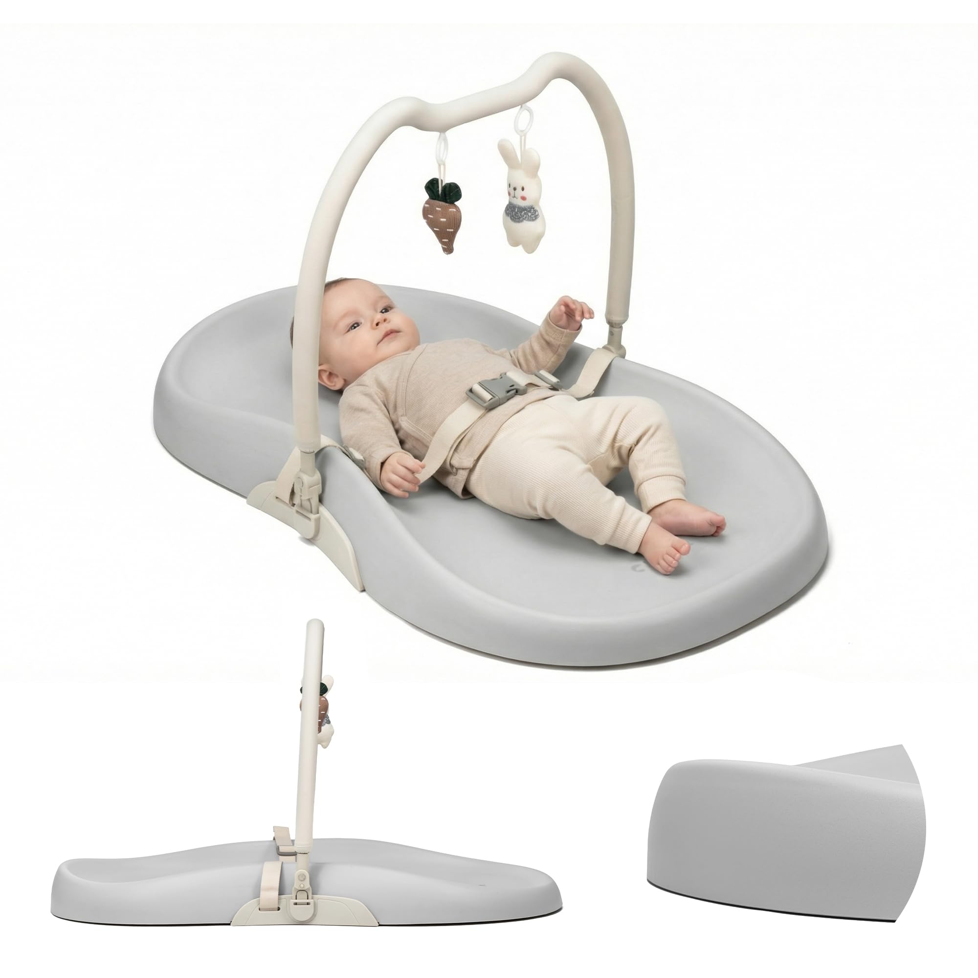 Beroring Materassino Fasciatoio Neonato da Tavolo con Cintura Regolabile Arco Removibile Bordi Rialzati Superficie Facile da Pulire per Bambini da 0 a 24 Mesi Uso Quotidiano Frost Grey