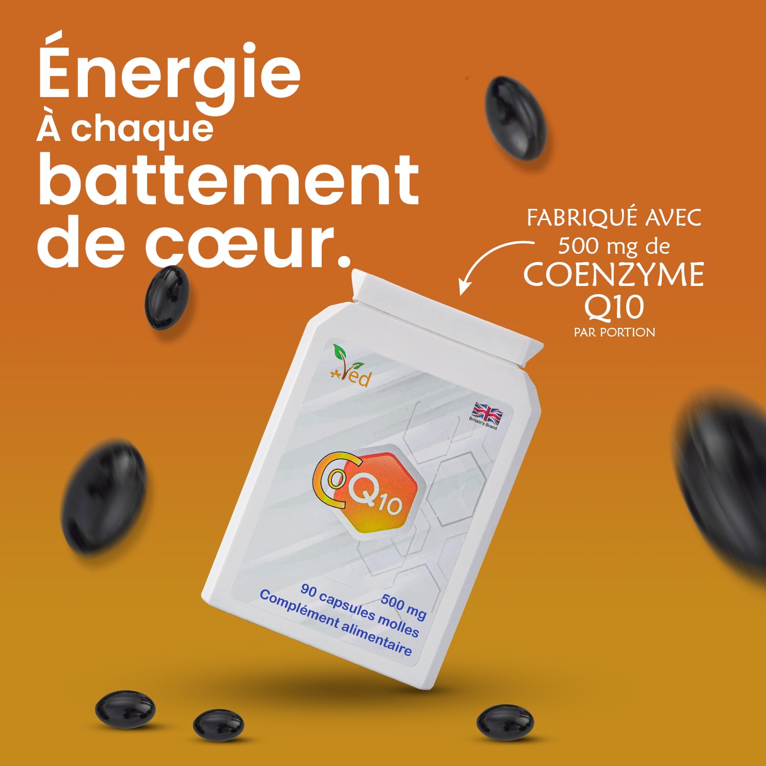 CoQ 10, coenzyme Q10 500 mg, 360 capsules molles (gélules), 1 an d'approvisionnement. Qualité BPF garantie.