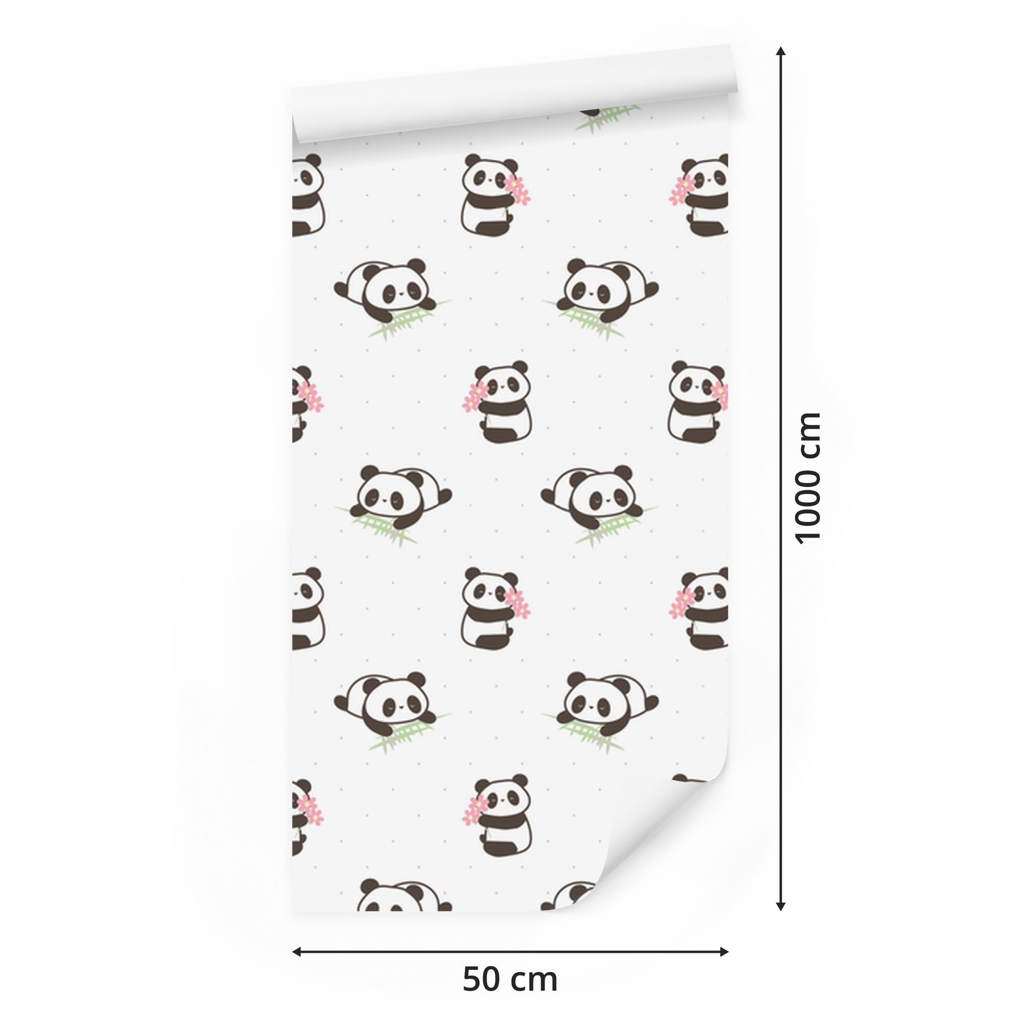 Vliestapete Pandas mit Blumen 50 x 1000 cm | Florale Pflanzenkomposition; Eleganter Naturakzent; Harmonische Raumbegrünung; Kleister im Set