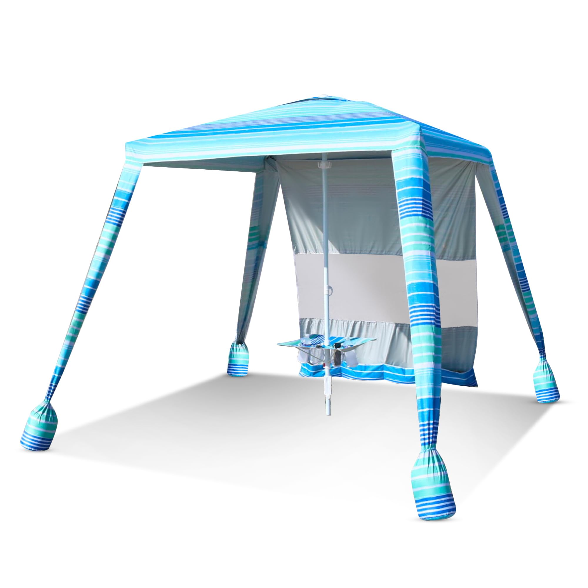 Copa 6x6 Easy Up Beach Cabana - Beach Tent Sun Shelter with Privacy Wall, Beach Canopy Includes Umbrella Table Tray, Towel Hanger, and Sand Anchor Beach Shade (Beach Stripes)
