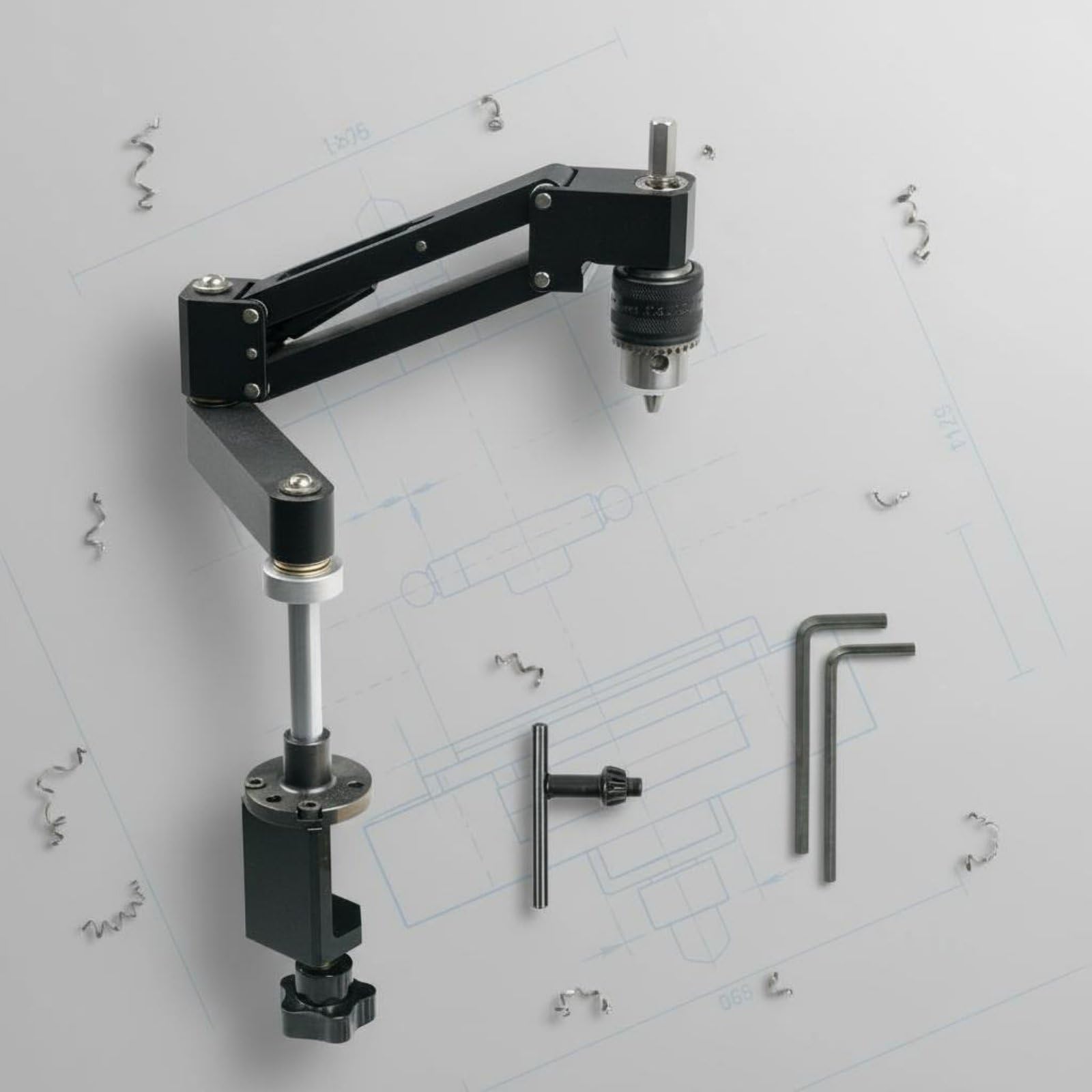 Harilla Braccio Maschiatore in Alluminio Supporto Maschiatrice Braccio a Braccio Oscillante Mandrino 15-10mm Struttura Solida in Lega CNC Adatto per Meccanica di Precisione Banco da Lavoro Laboratorio