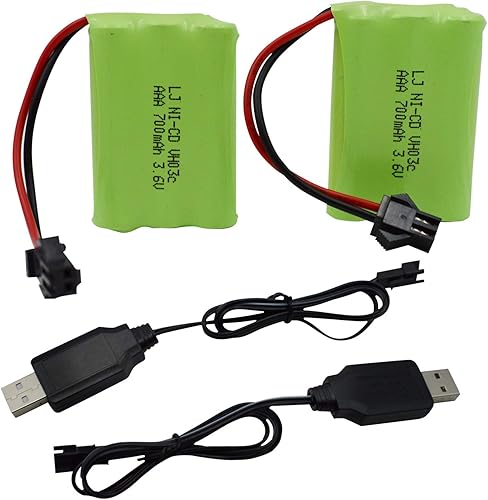 Blomiky Paquete de 2 baterías recargables AAA de 3.6 V 700 mAh con conector SM-2P enchufe y cable de cargador USB para coches de parachoques de