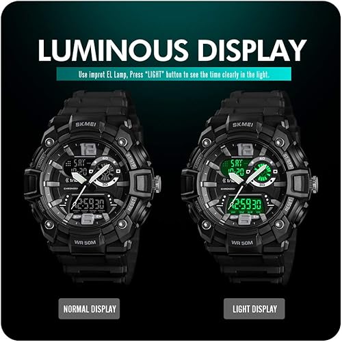 Miniatura 7 de FANMIS Relojes deportivos digitales analógicos para hombre, reloj militar multifunción con alarma de 3 tiempos, cronómetro, cuenta regresiva, 12