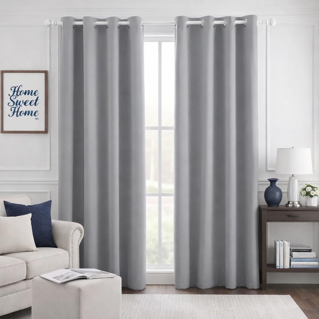 HOMEIDEAS Blackout Curtains for Bedroom 52 X 84 Inch Long 2 Panels Set Light Grey/Gray Room Darkening Curtains/Drapes, Soundproof Thermal Grommet Window Curtains for Living Room