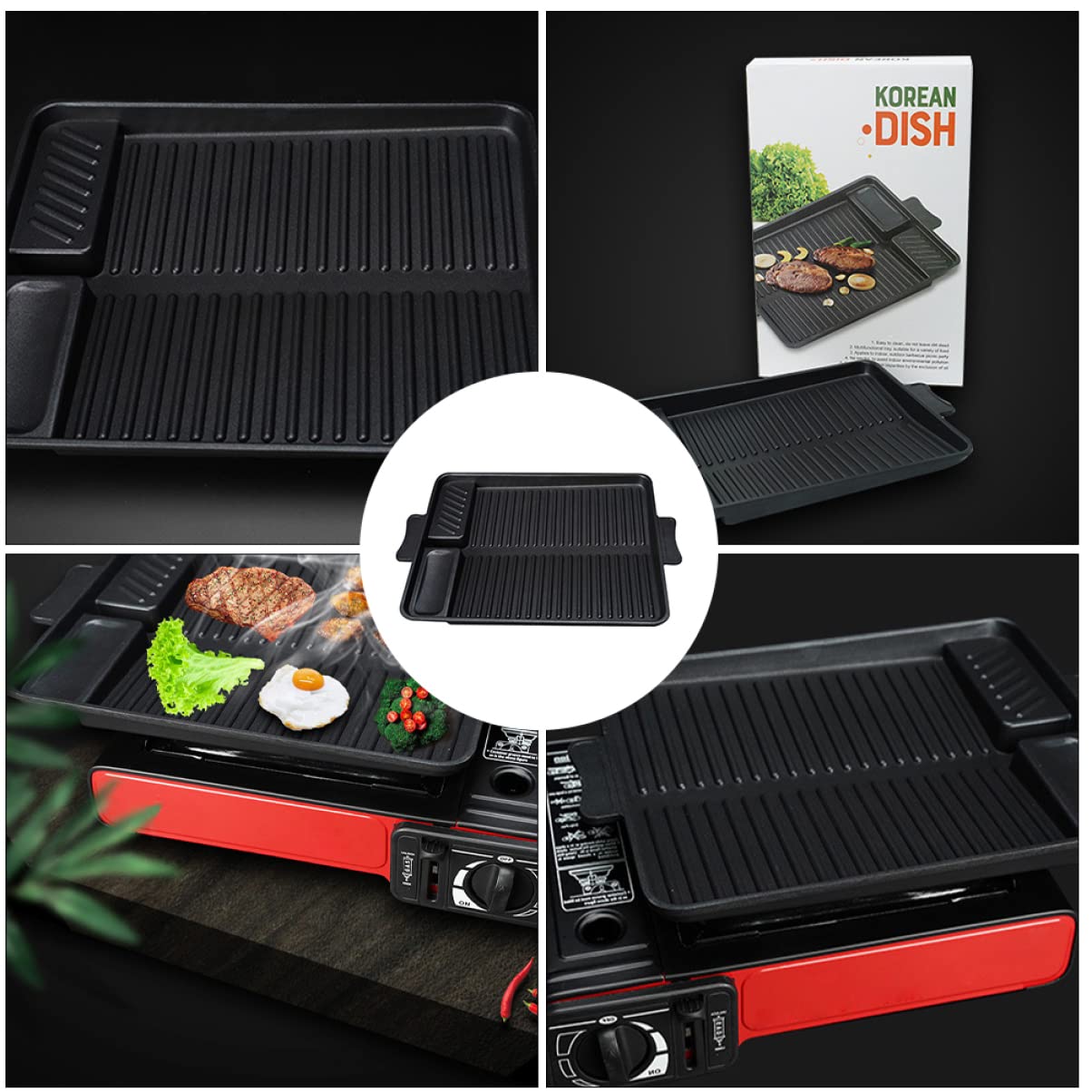 Toyvian Sartén Rectangular para Asar Antiadherente de Aleación de Aluminio | Negro, Apta para Lavavajillas, Forma Rectangular, Uso en Restaurante y Barbacoa de Jardín