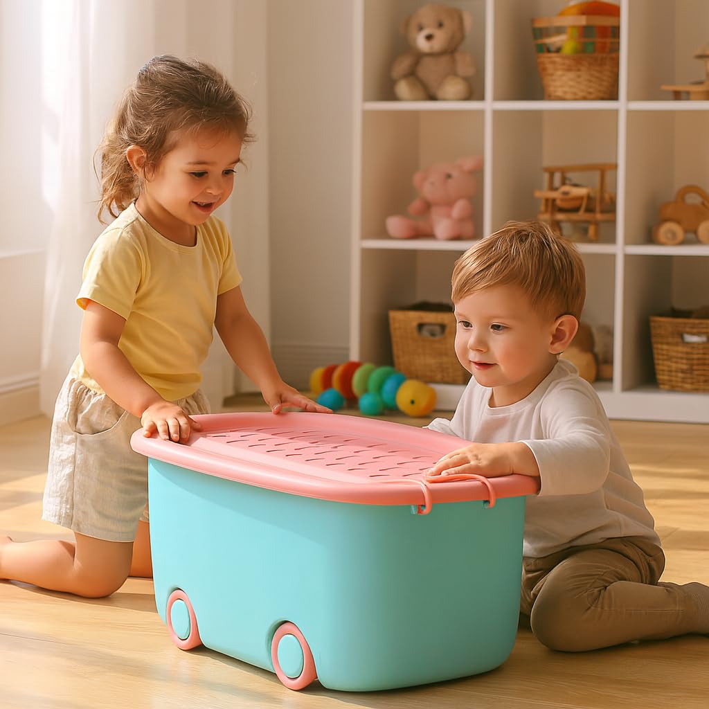 Sponsored Ad - PARASNATH Rolling Storage Container Box (BluePink Colour)- 25 Litre Large With Wheels Size (50X33X26 cm) Launch Offer Actual Price 1499, Polypropylene, Plastic, Rectangular