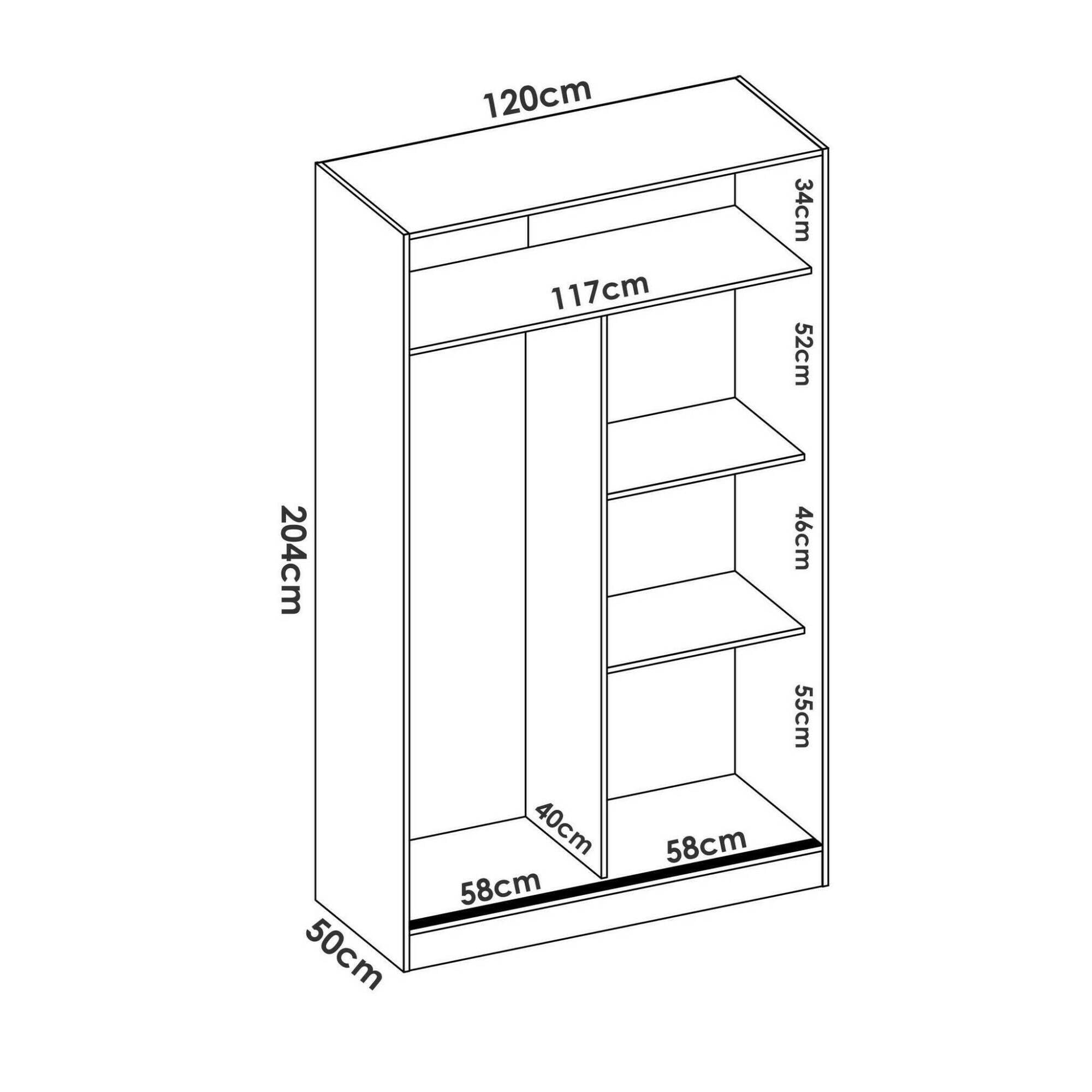 Dmora - Kleiderschrank 2 Türen Denali, Kleiderbügel für Schlafzimmer, Schiebetürenschrank, 120x50h204 cm, Weiß