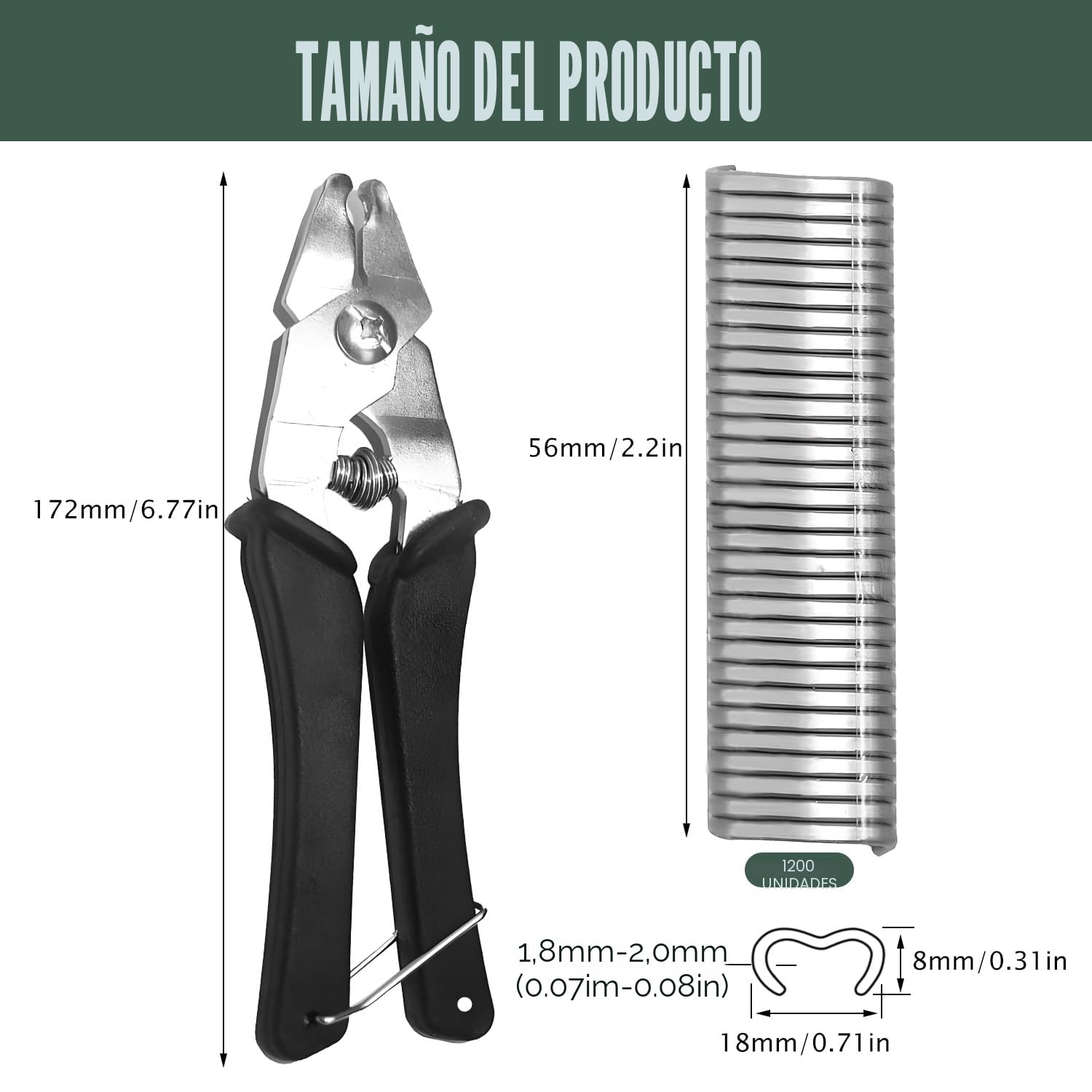 Alicates de Fijación de Alambre Con 1200 Clips M Para Anillos de Cerdo y Grapadora Para Cercas, Jaulas, Vallas y Cercas de Animales
