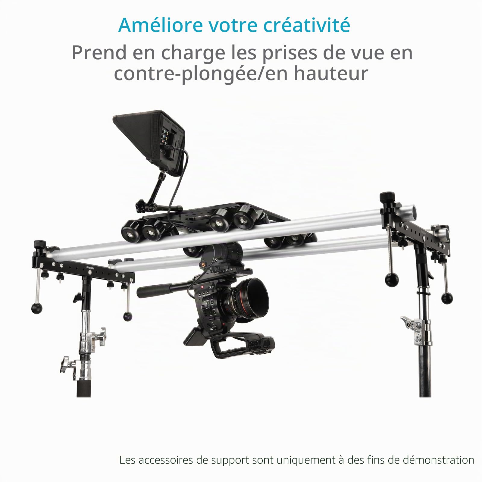 PROAIM Breeza Slider Dolly caméra alu avec extrémités de Piste, 100 kg | Slider CNC alu à 16 roues flottantes ; fluide sur rails droits ou courbes, fixations Mitchell, bols 75 et 100 mm.