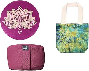 SERENIX. Zafu Yoga + Bolso - Cojin Meditación - Relajación - Cojin Yoga - Semillas Naturales Trigo Sarraceno - Algodón 100% - Ajustable - Funda lavable