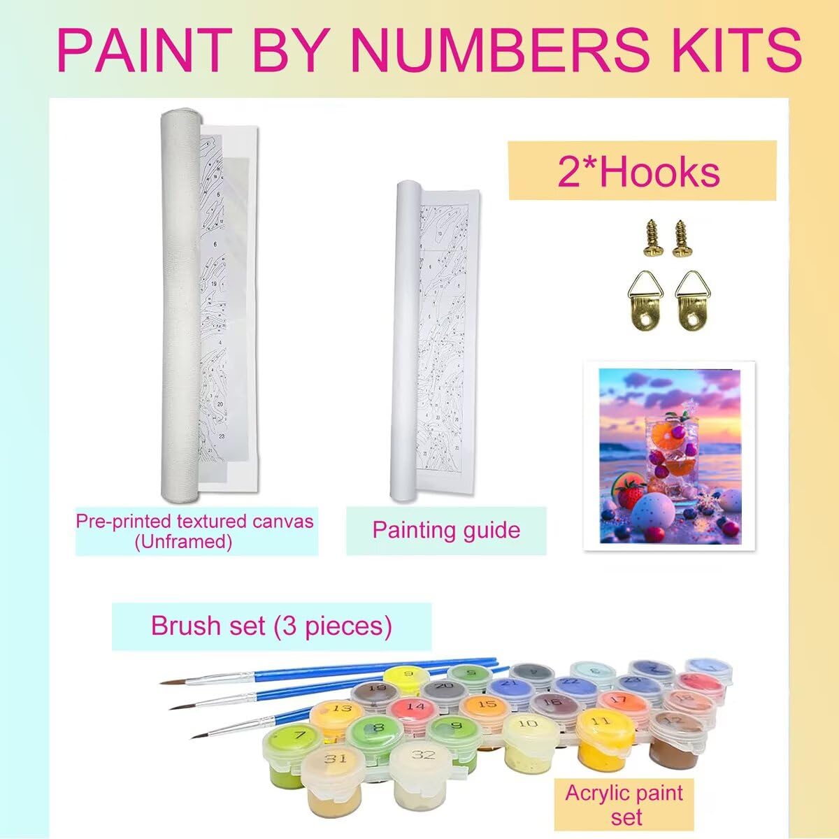 Dipingere con i Numeri Frutta, Paint by Numbers Adulti Oceano, Fai da te Creativi Adulti Quadri da Dipingere Numerati Kit per Decorazione Della Parete di Casa, Regalo 70x95 cm Senza Cornice O9-S