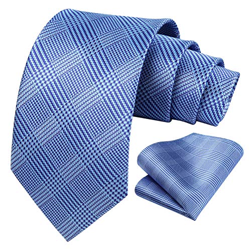 Image of HISDERN Ties for Men Plaid Checkered Tie with Pocket Square Woven Business Formal Necktie Handkerchief Set Wedding Party