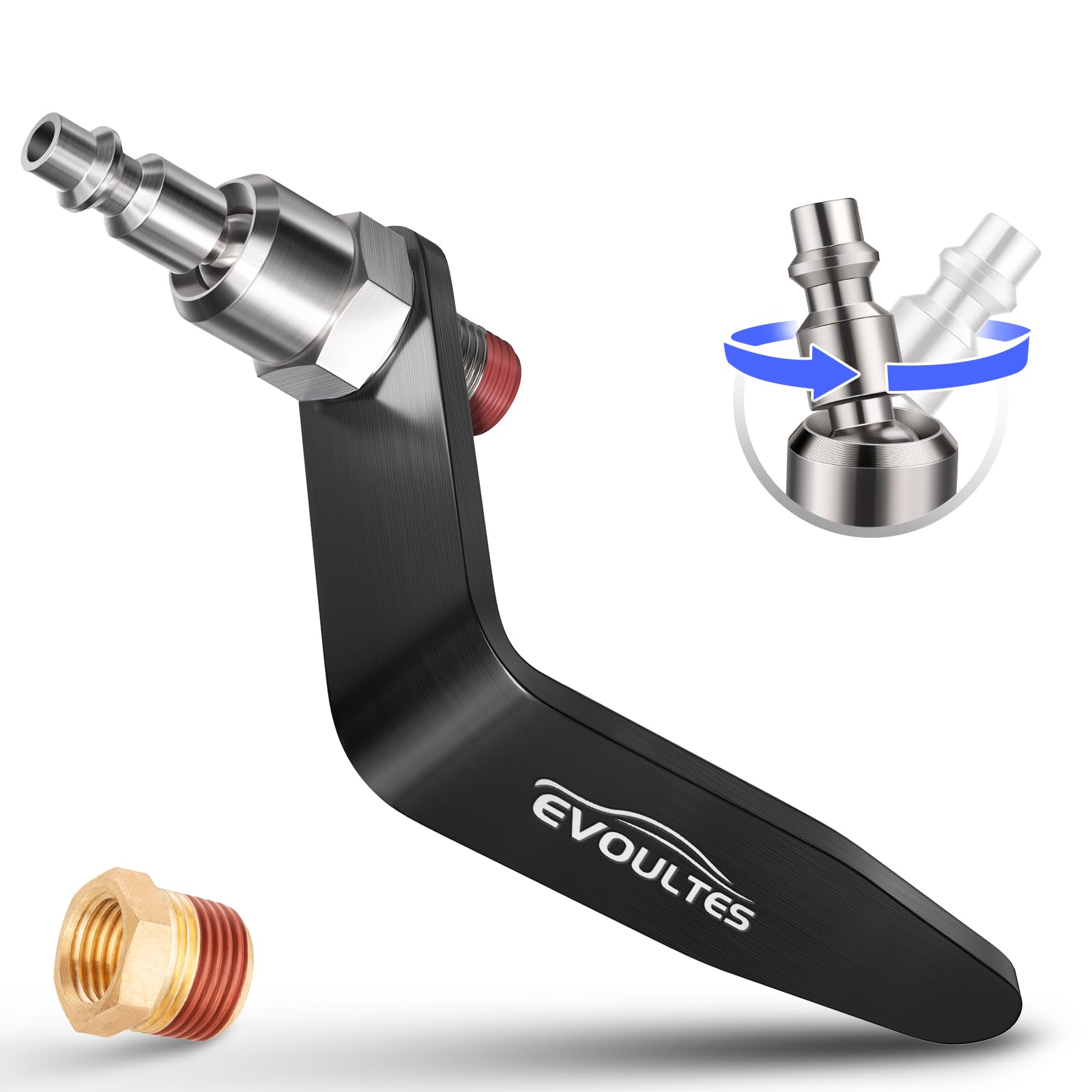 Pneumatic Tool Rafter Hook Hanger with 1/4 & 3/8 Inches Brass Air Fitting, 360° Swivel Lightweight Aluminum Air Tool Organizer Holder, L Shaped Hook for Air Nailer, Air Blow Gun