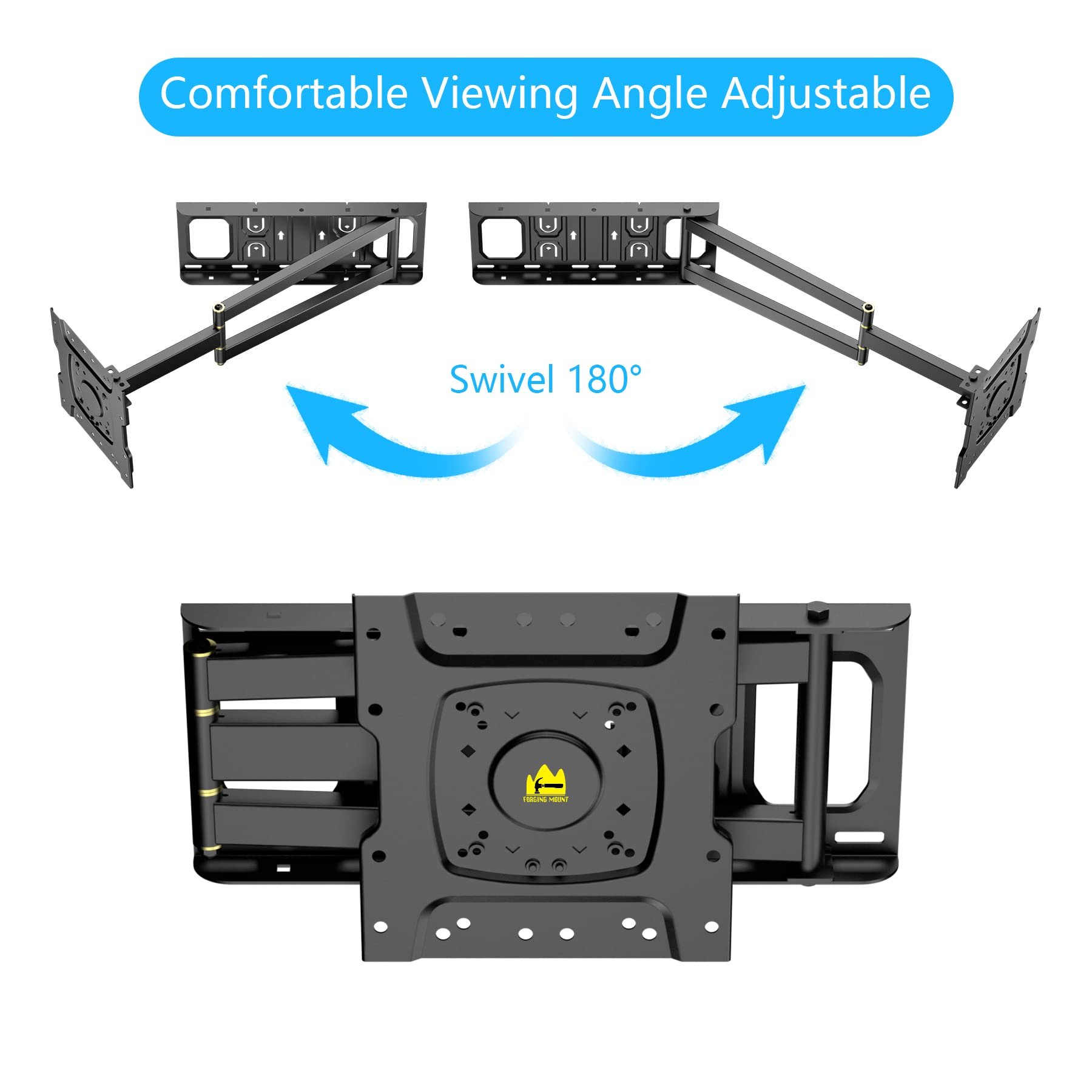 FORGING MOUNT Supporto TV Parete Braccio Lungo 650mm, 180° Rotazione Supporto TV Monitor per LCD/LED/OLED da 13 a 43 Pollici, Braccio TVs Girevole Inclinazione Estensibile Fino a 35kg, VESA 75/200mm