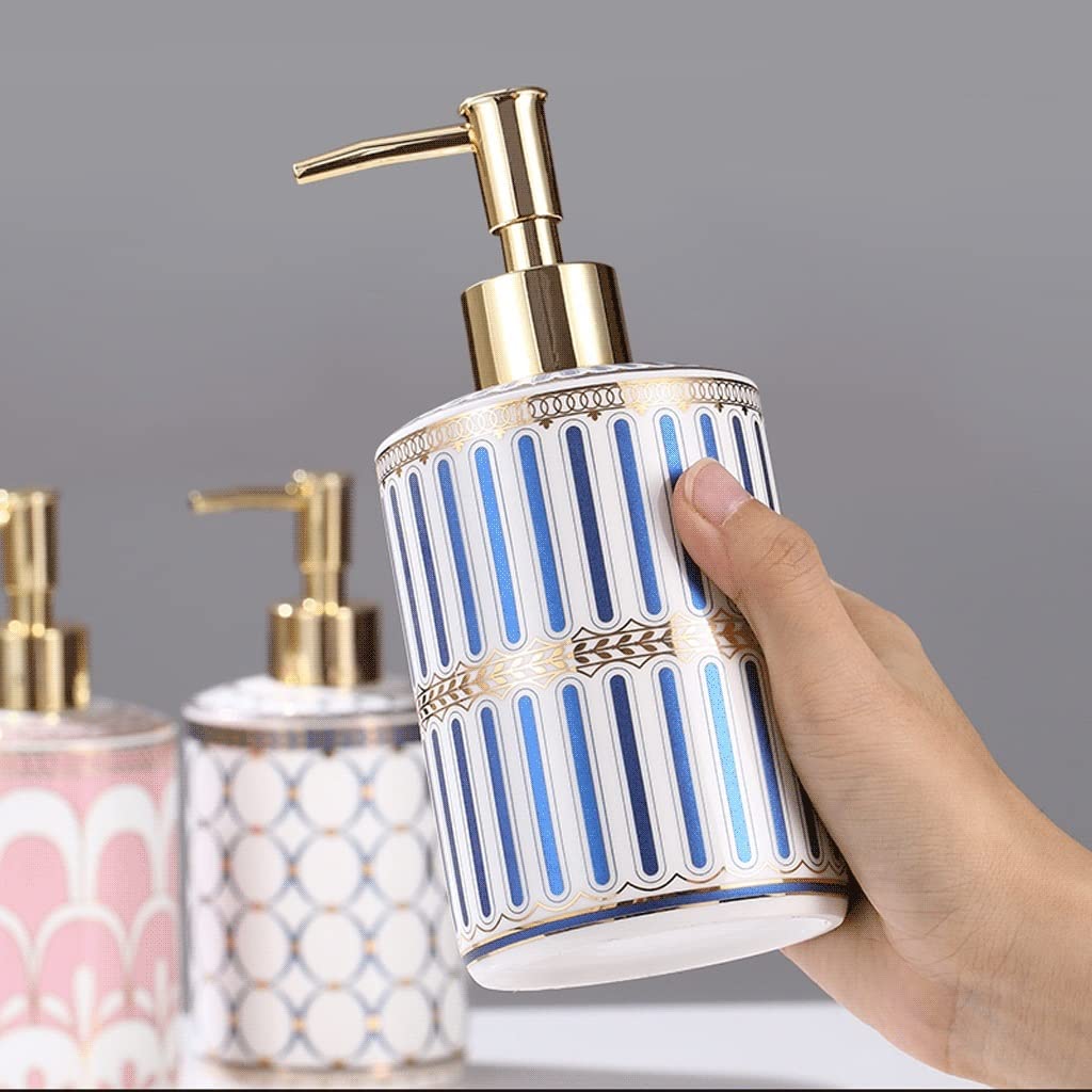 rurka do dozownika mydła, Ceramiczna butelka na płyn do kąpieli z wzorem w paski, 500 ml/17,5 uncji(Blue)