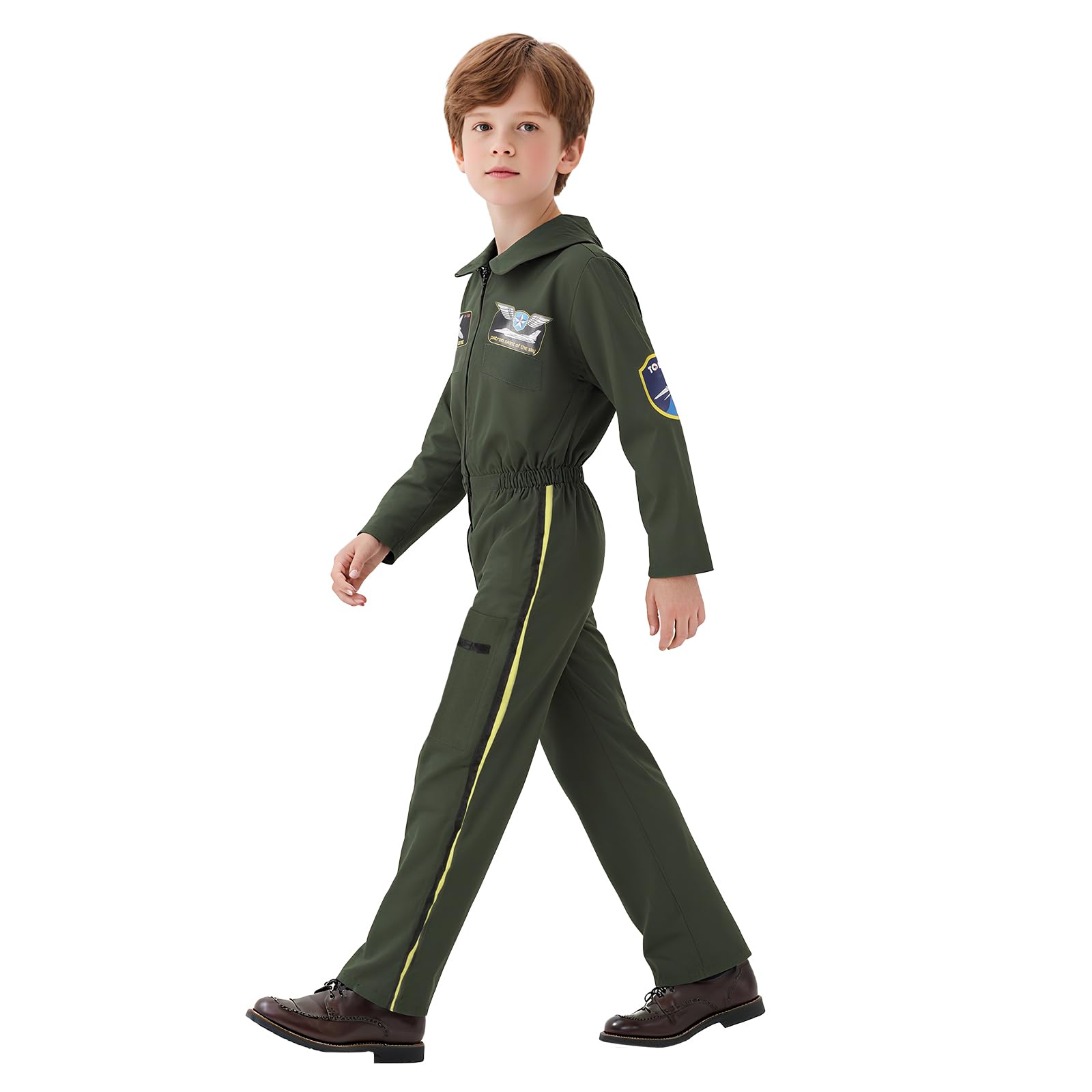 JoyFuncos Fighter Pilot Costume Kids Aviator Jumpsuit Flight Suit Halloween Outfit 1940s Fancy Dress for Boys Girls Party Cosplay (110) - Image 3