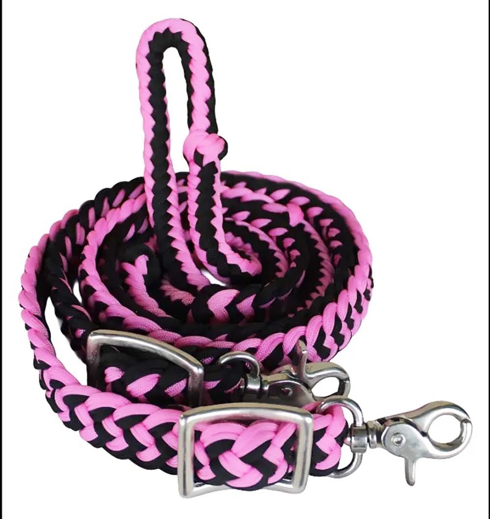 Rênes nouées en nylon tressé pour cheval - Rose et violet - 607131