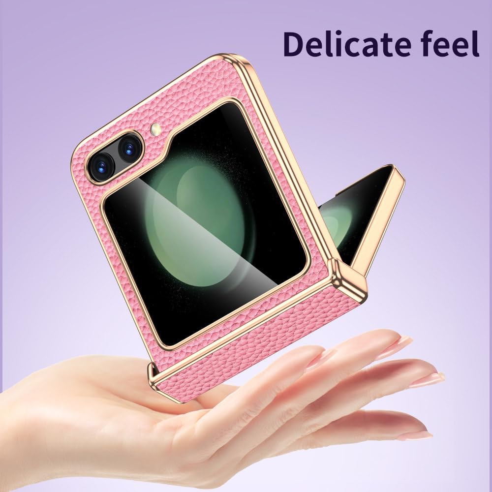 Funda de Cuero para teléfono Samsung Galaxy Z Flip5 Flip 5 ZFlip5, Cubierta Protectora con bisagra y Vidrio Templado, Verde, para Galaxy Z Flip5