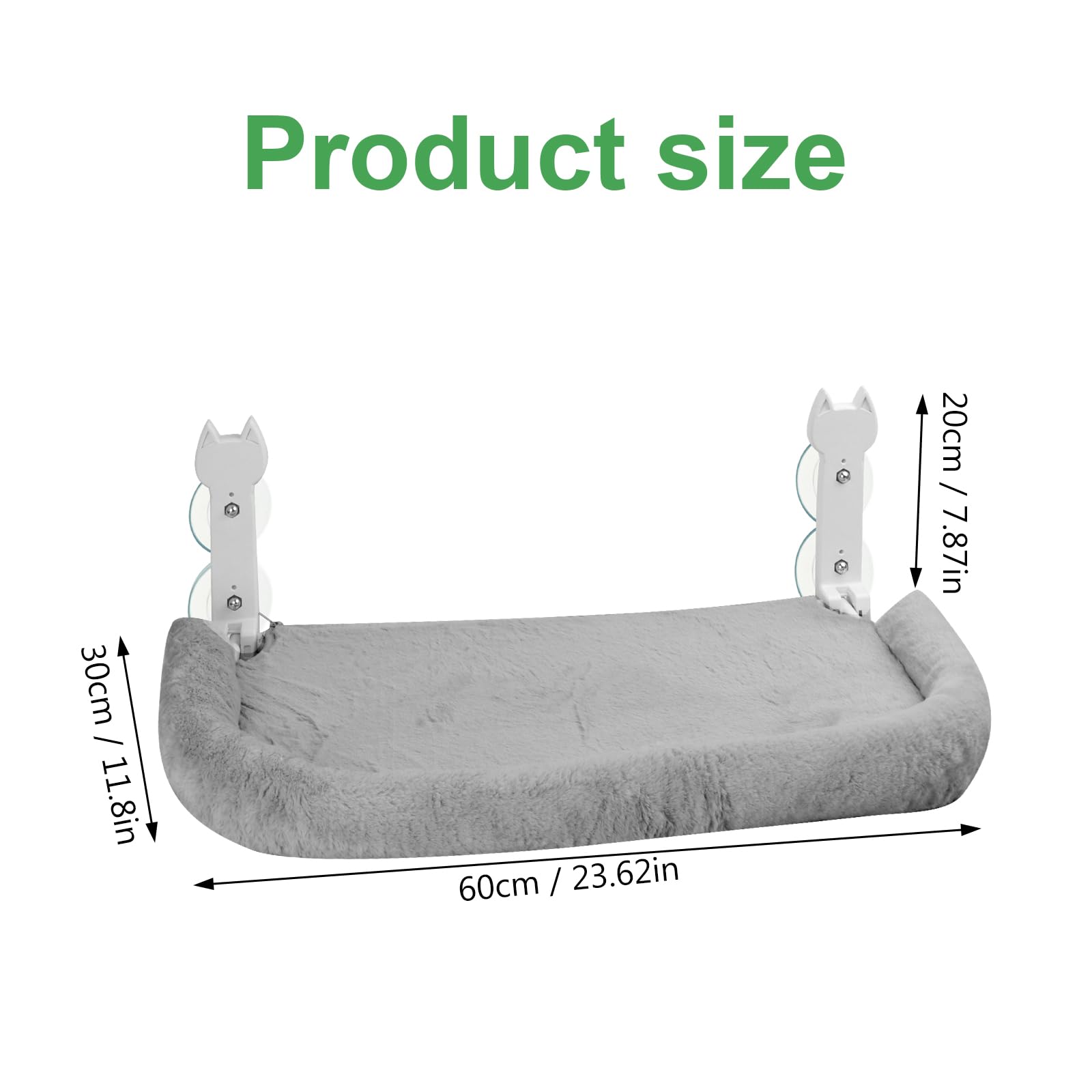 Hamaca para gatos, 60 x 30 cm, plegable con ventosas, cojín de felpa lavable, soporta hasta 25 kg, color gris