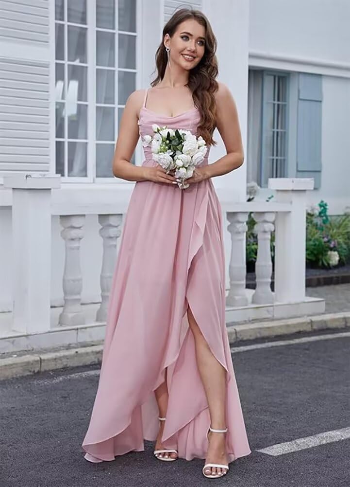 FOOHJMH - Vestido de dama de honor de gasa con tirantes delgados, vestidos de baile de graduación, vestidos de noche formales 2025