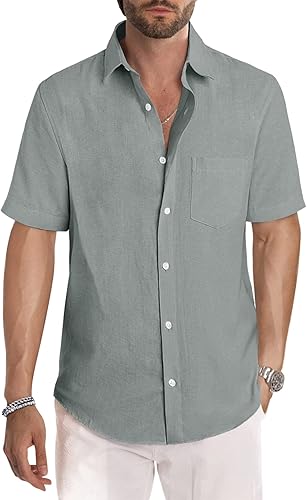 Miniatura 83 de JMIERR Camisas de vestir a rayas con botones y manga corta para hombre