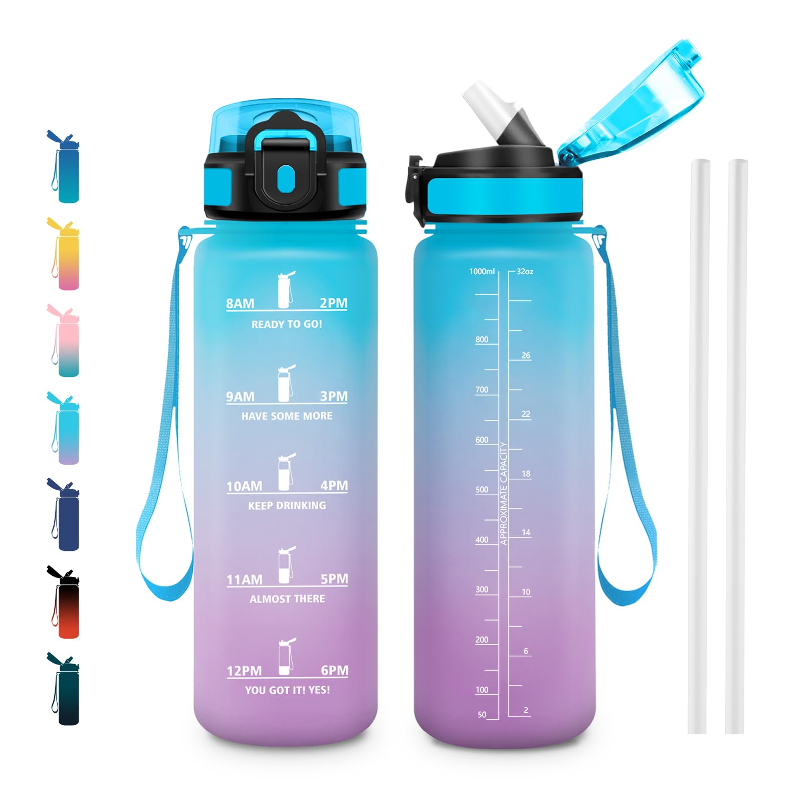 Cantimplora 500ml, Sin BPA con Marcador de Tiempo, Botella con Pajita, Botella de Agua para Running, Cámping, Oficina, Bicicleta, Fitness — view 32