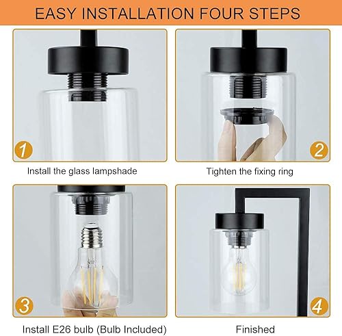 Miniatura 10 de DINGLILIGHTING DLLT - Lámpara de mesa de metal, lámpara industrial de mesita de noche con pantalla de cristal, lámpara de escritorio de lectura