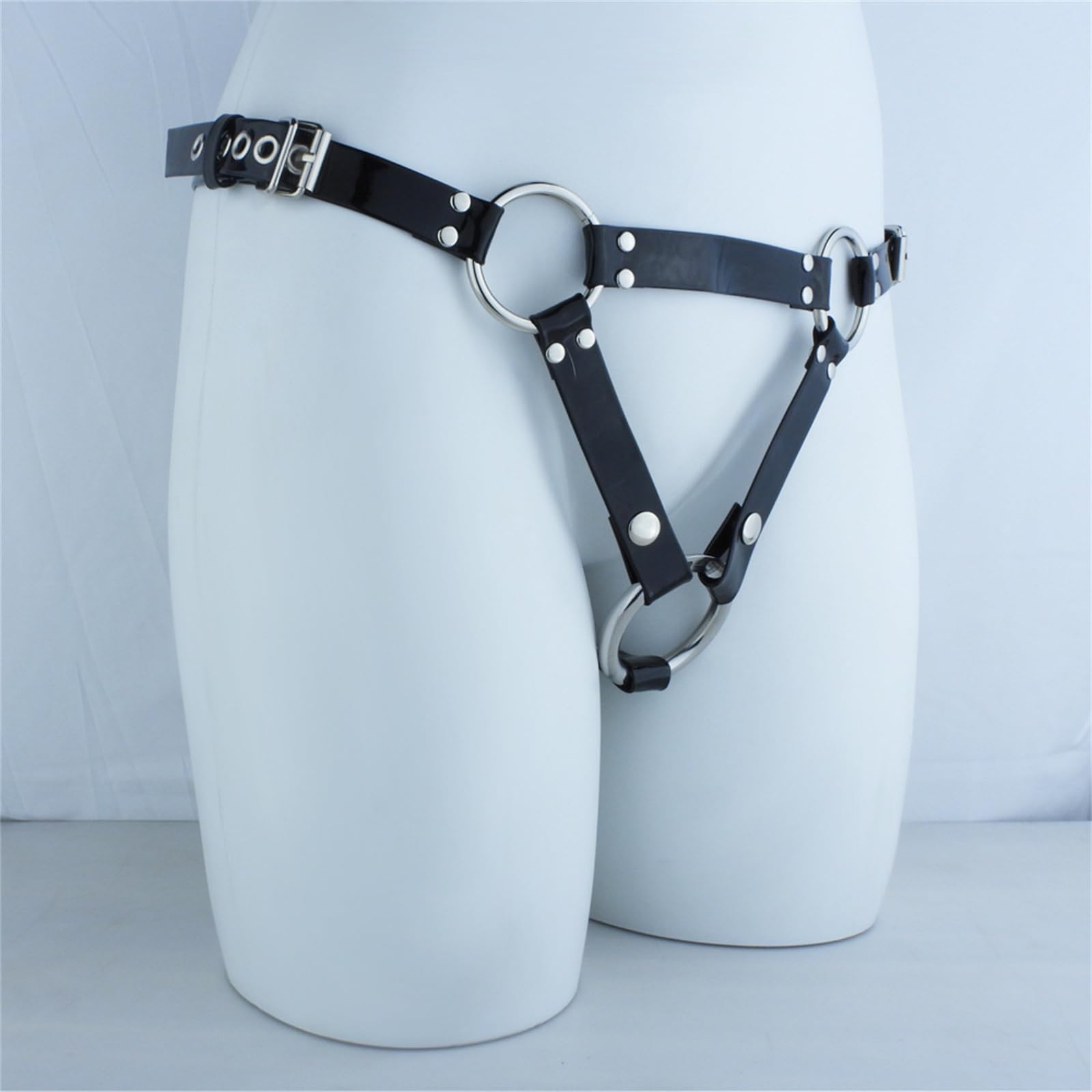 Cinturón De Castidad Para Hombres Calzoncillos De Cuero Ajustable Pantalones De Castidad Con 3 Anillos Jaula De Castidad Dispositivo Adulto SM Bondage Juguetes Sexuales (L)