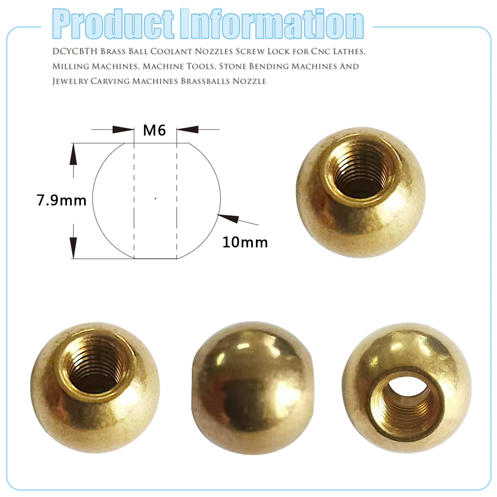 HTYQ - Buses de liquide de refroidissement à boule en laiton M6 10 mm, 20 ports, filetage M6, doré