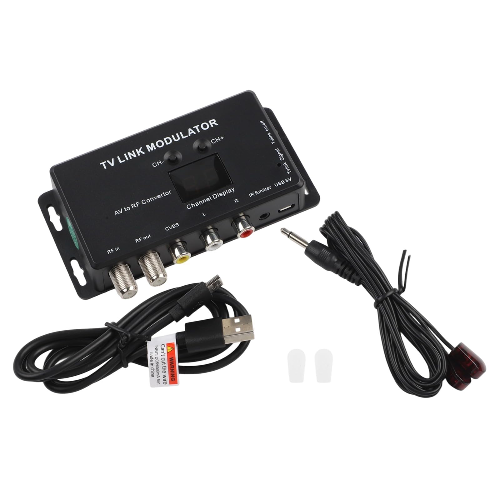 TM70 UHF TV Link Modulatore AV a RF Converter con display canale, uscita regolabile PAL/NTSC nero