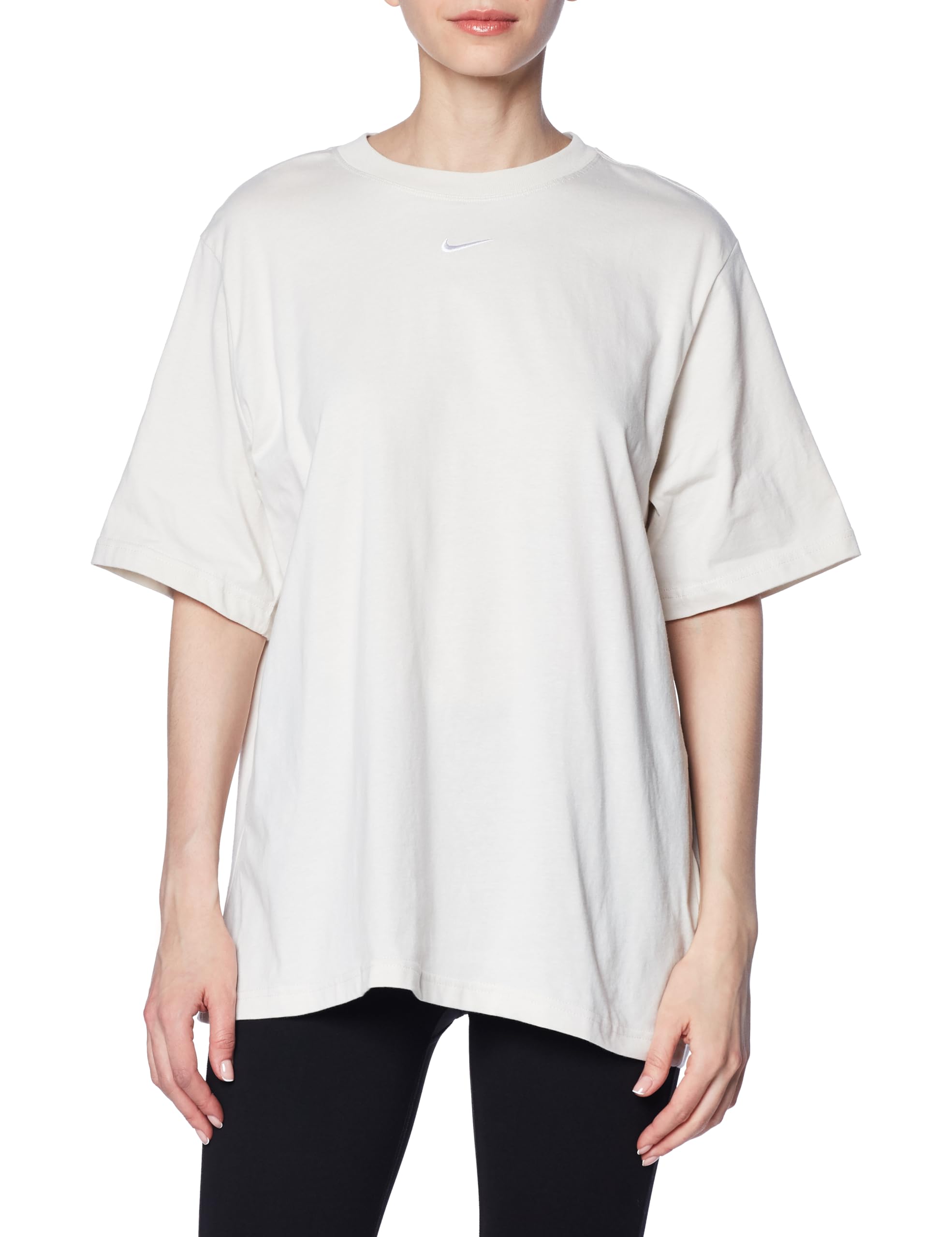 Nike Women's Beige Training T-Shirts & Tops, M, Essential Sportswear Tee In Brown/White