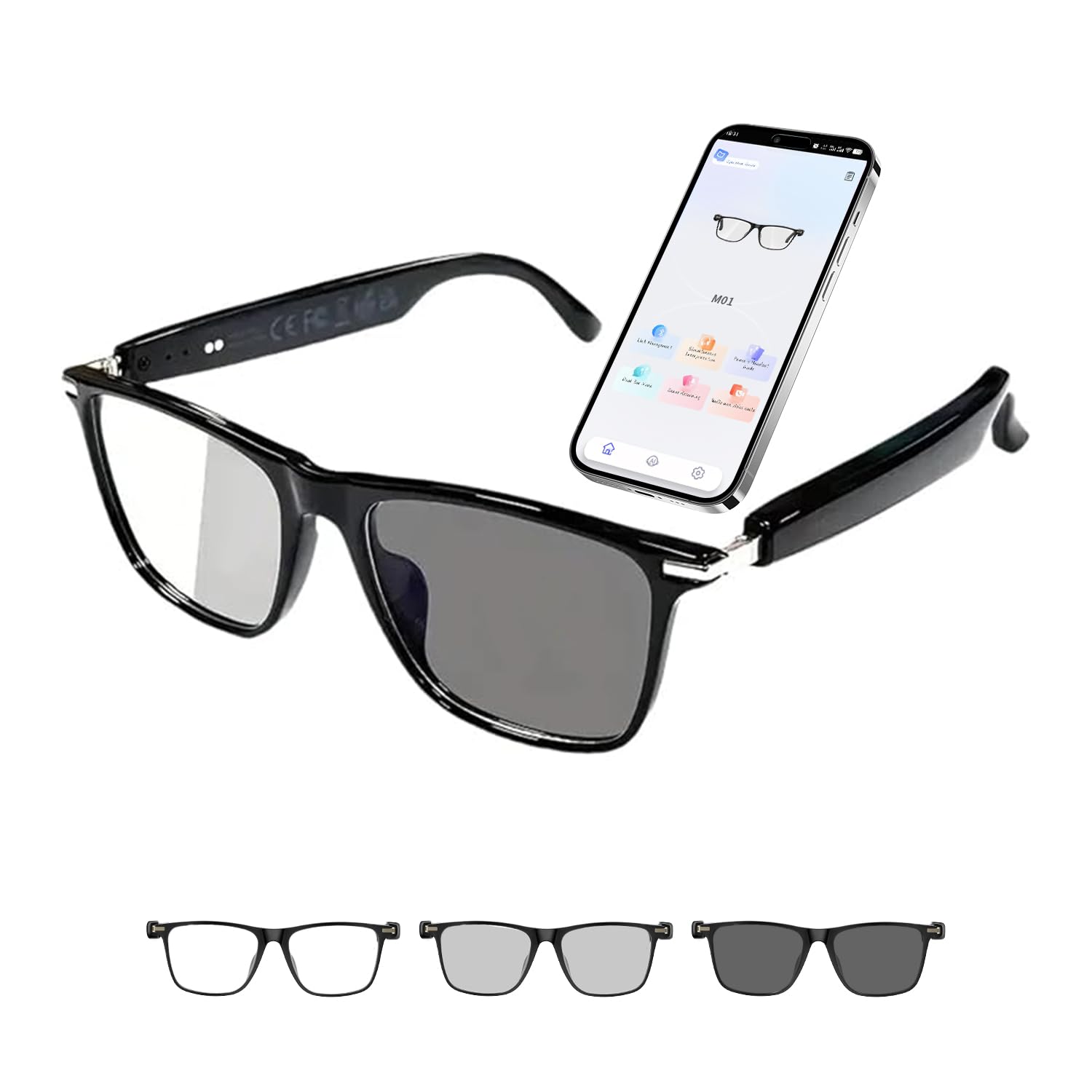 Bluetooth AI Smart Brille mit 160+ Sprachen, Farbwechsel-Linsen, Integriertem Lautsprecher & Klarer Audio - Echtzeit-Sprachübersetzer Brillen