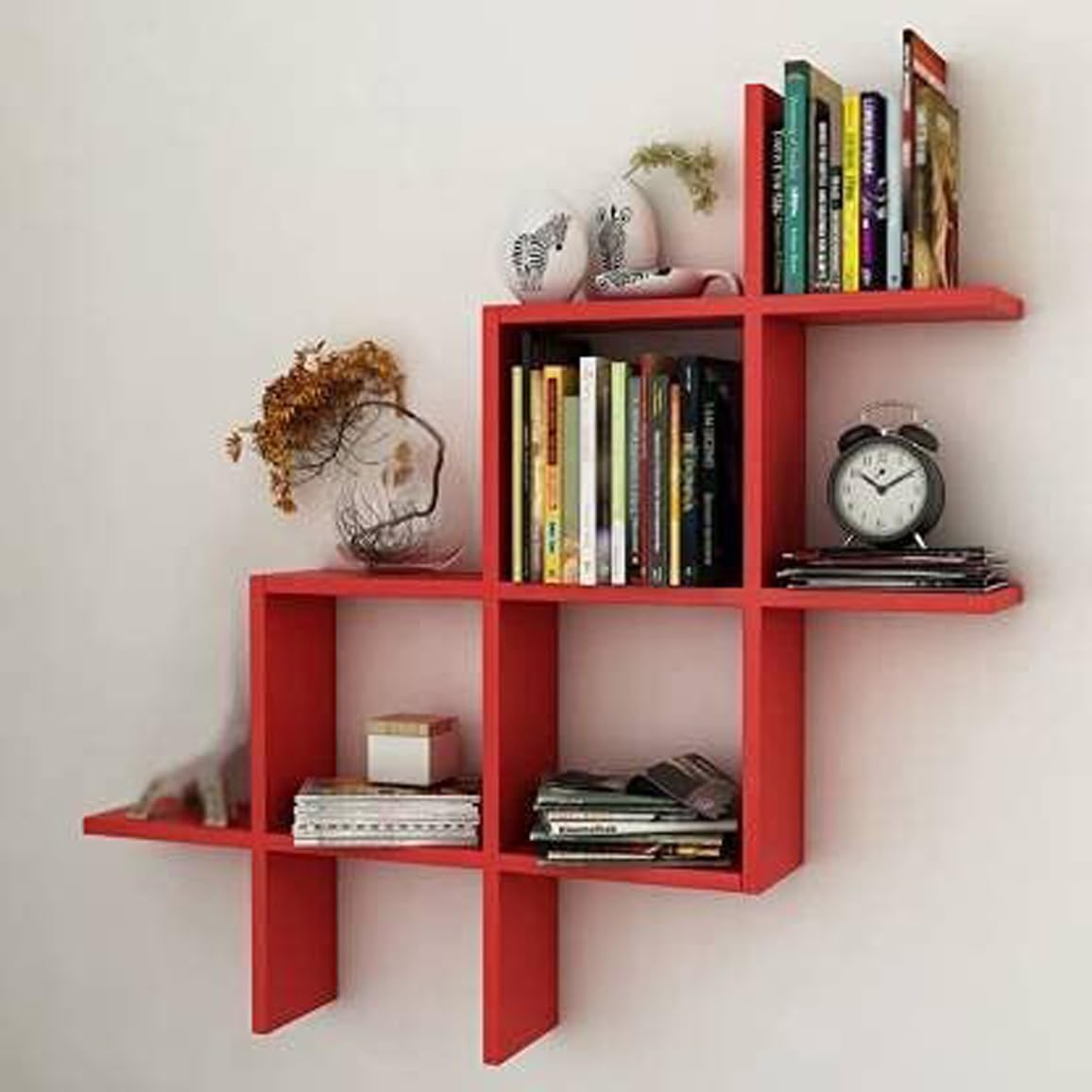 ShaizR Art Wooden Wall Shelves for Living Room, Kitchen, Hallway, Bedroom, and Bathroom; Wall Mounted Book Shelf; Wall Shelf for Photos and Decorations; Bend Shelve-Red (B0D35S9YKY) Amazon Price History, Amazon Price Tracker