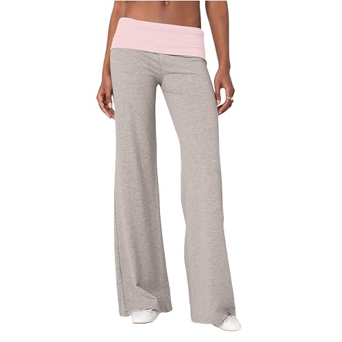 Pivanzore Fold Over Yoga Pants for Women Low Rise Wide Leg Leggings Sweatpants Y2k Cozy Stretchy Foldover Lounge Pants