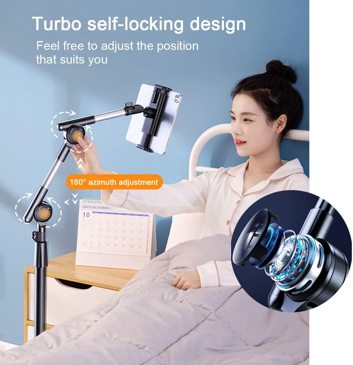 Niumowa Support au sol pour tablette, rotation à 360 degrés avec hauteur réglable compatible avec téléphones/tablettes de 4,7"-13", Kindle, support pour téléphone de 63", alliage d'aluminium, pour lit