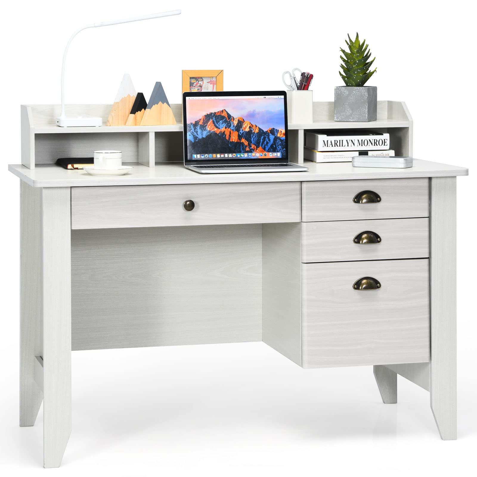Amazon.com: Tangkula White Desk with 4 Storage Drawers