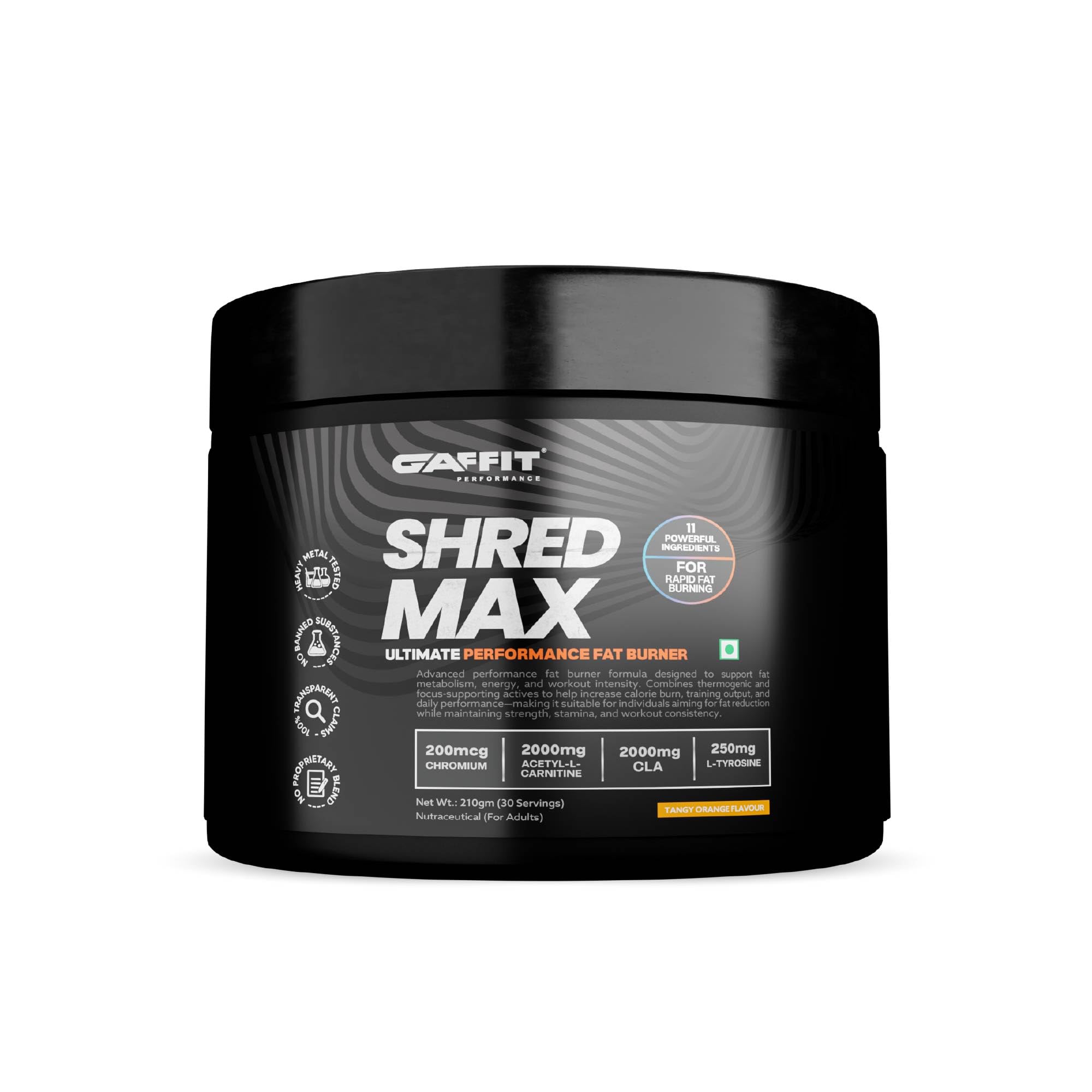 Shred Max Fat Loss Supplement | With L-Carnitine, CLA, Green Tea & Caffeine | Zero Sugar, Low Calorie Cutting Support | Tangy Orange 210 Gm-image-47