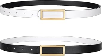 SANSTHS Skinny Reversible Belts for Women, Two-in-one Women Thin Belt for Dresses Jeans Pants with Gold Buckle
