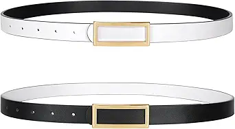 SANSTHS Skinny Reversible Belts for Women, Two-in-one Women Thin Belt for Dresses Jeans Pants with Gold Buckle