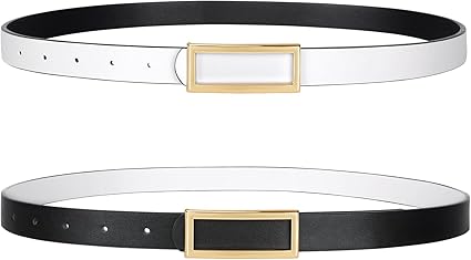 SANSTHS Skinny Reversible Belts for Women, Two-in-one Women Thin Belt for Dresses Jeans Pants with Gold Buckle