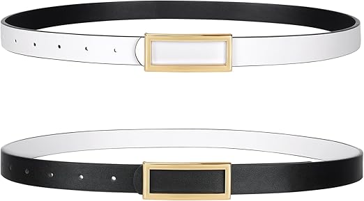 SANSTHS Skinny Reversible Belts for Women, Two-in-one Women Thin Belt for Dresses Jeans Pants with Gold Buckle