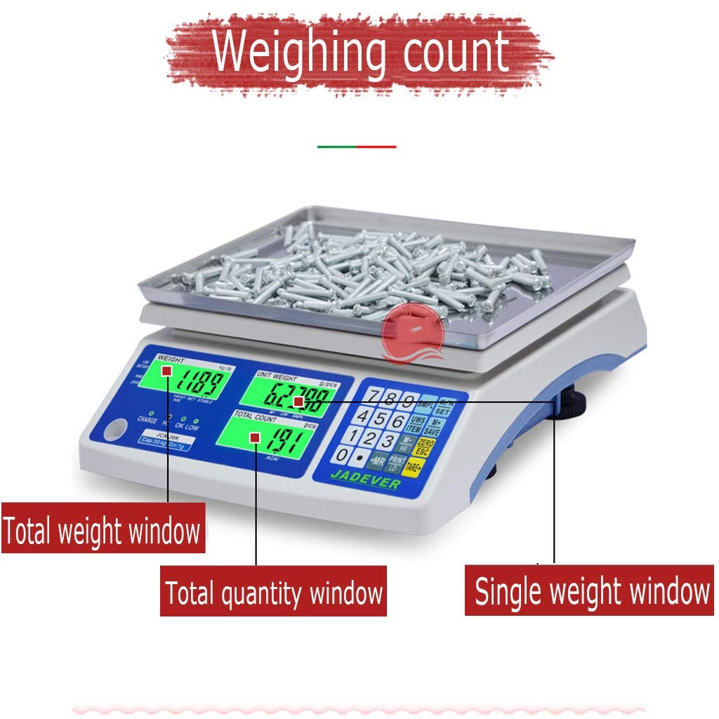 Balances 30kg/1g Balance de Précision Cuisine Professionnelle，postale idéale pour l'expédition pèse-colis pèse-lettres, avec fonction de comptage Balance industrielle LCD