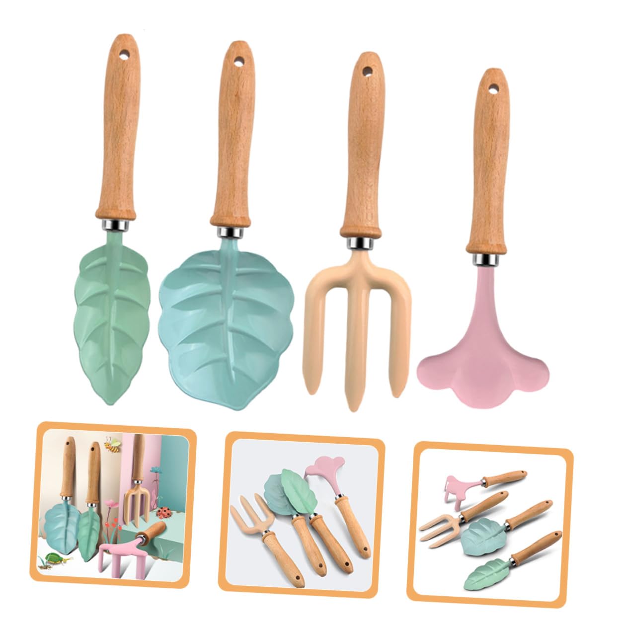 Juego de Herramientas de Jardinería Ligero para Niños Materiales de Madera y Plástico Pala, Rastrillo y Tenedor Jugar al Aire Libre