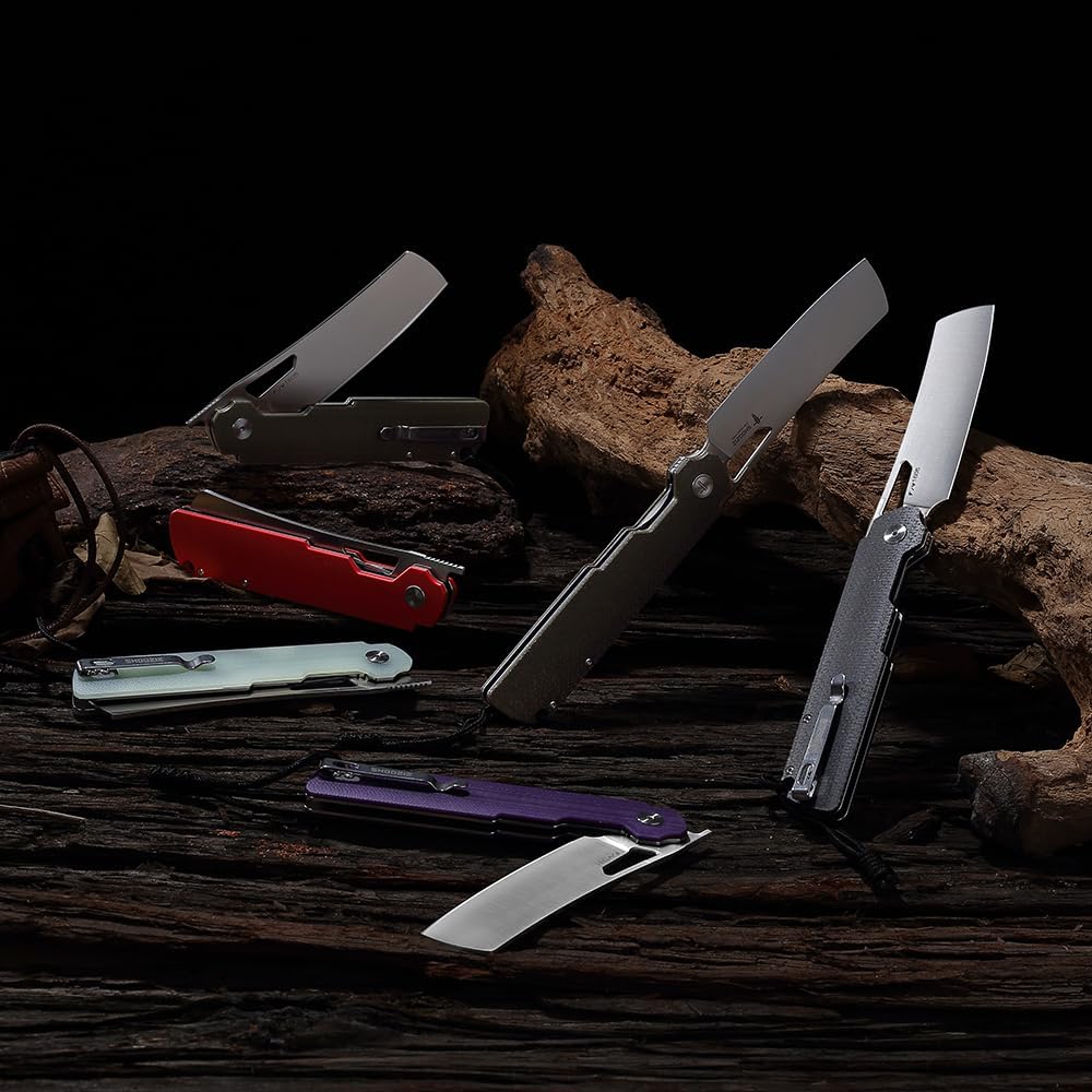 EDC Outdoor Folding Knife, 4.01" Camping Chef Pocket Knife for Man, Micarta Handle with Pocket Clip for Outdoor Cooking, Fishing & Hiking.59-60 HRC D2 Steel Satin Blade. XUN119A-BMS